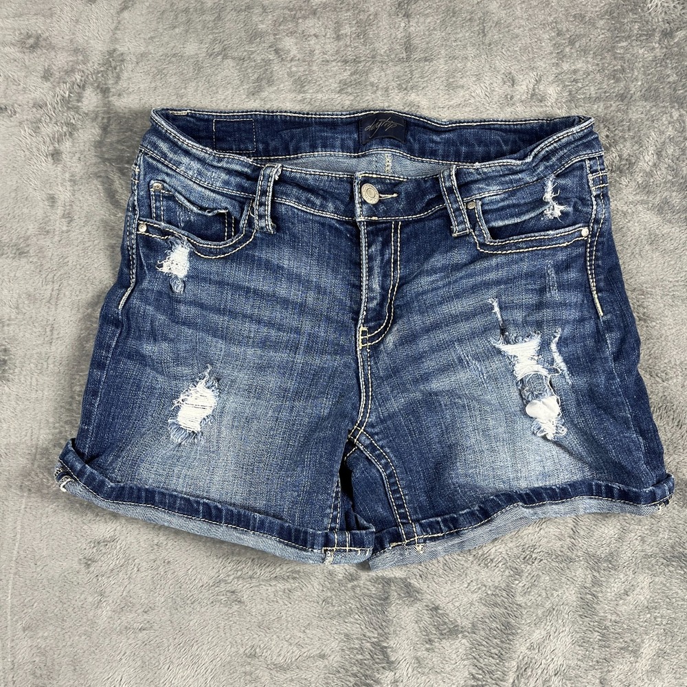 Daytrip Virgo Mom Shorts Womens 29 Blue Denim Cotton Medium Wash Distressed